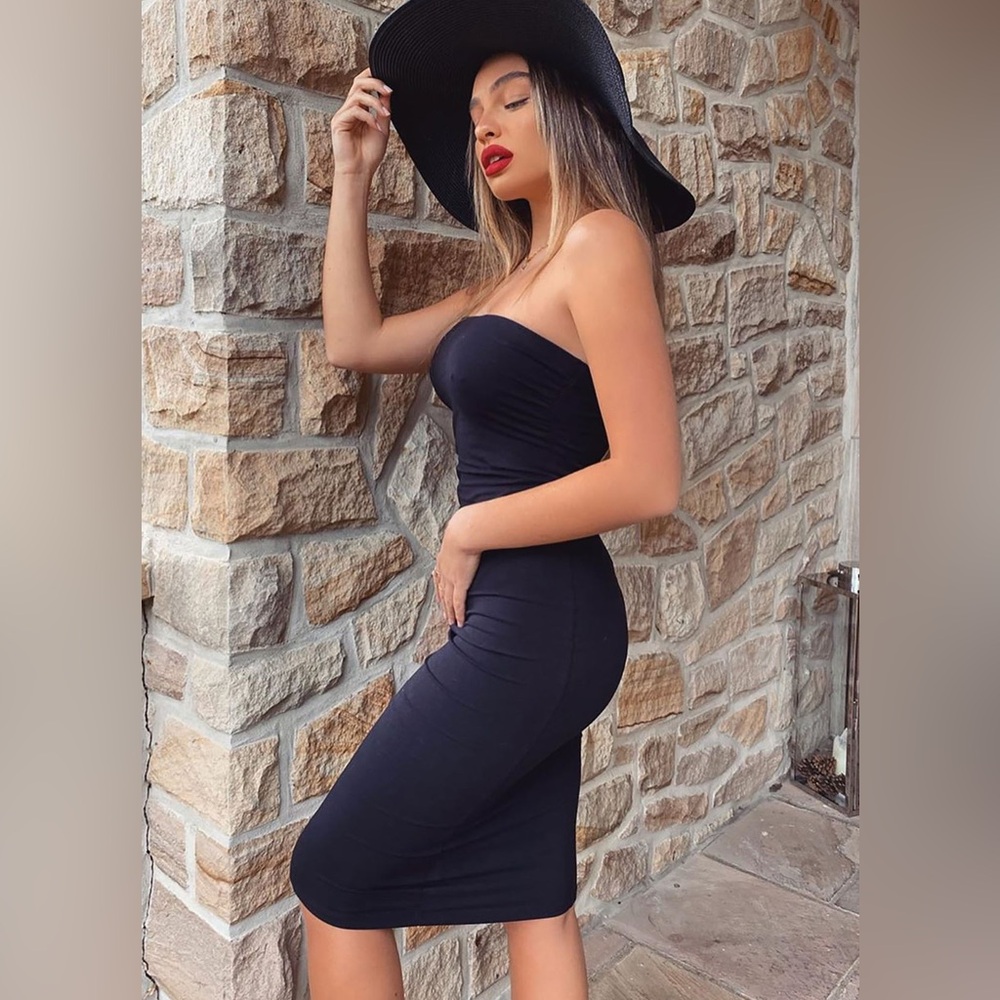 Fashion Nova Black Strapless Bodycon Midi Dress Size S